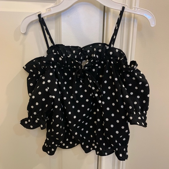 Black with white polka dot ruffled crop top from H&M! Size XS - Picture 1 of 6